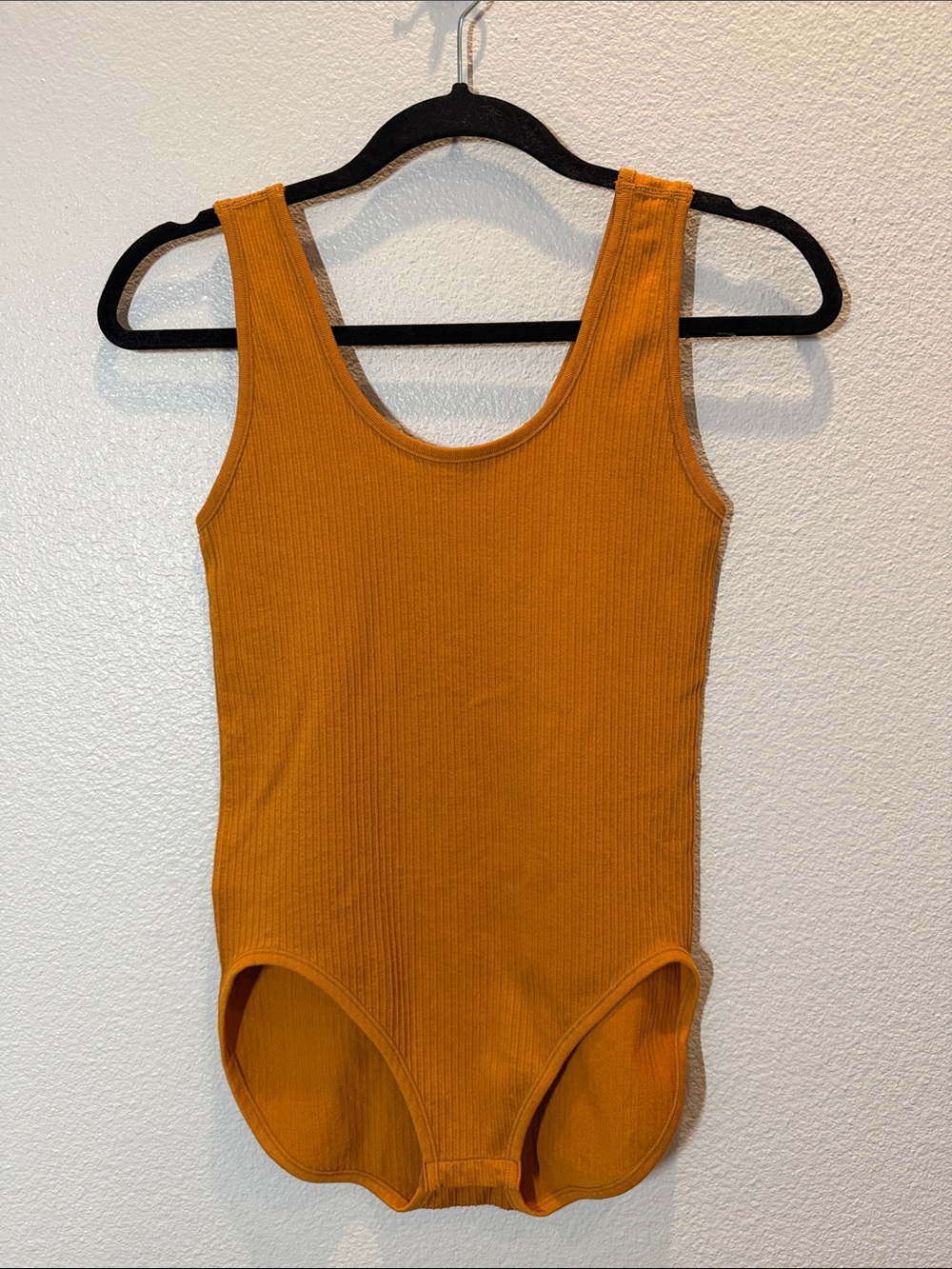 LOFT Womens Ribbed Tank Bodysuit Mustard Yellow